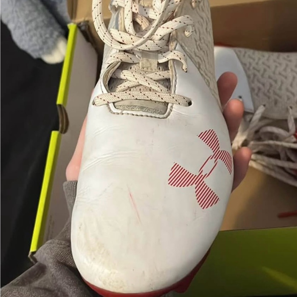 Under Armour White and Red Athletic Cleats